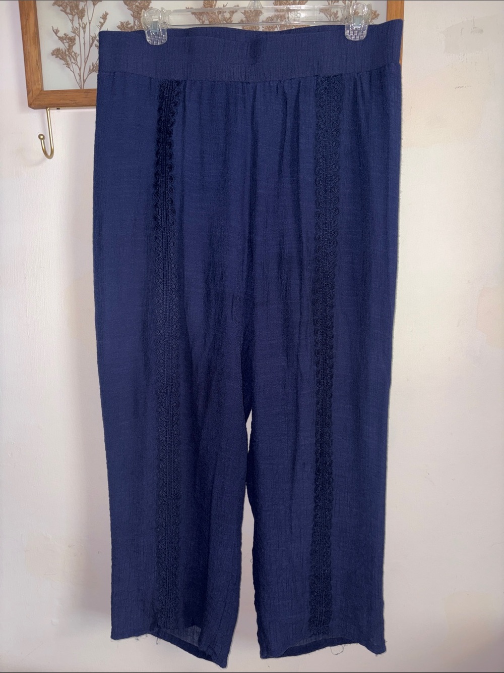 new directions Navy Trouser with Lace Trim and Elastic Waistband